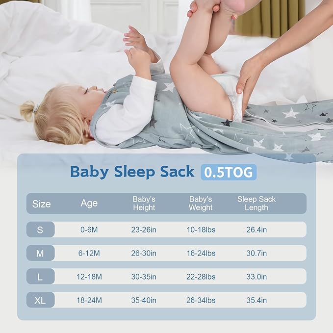 Wrrernsin Baby Sleep Sack 0-6 Months,100% Cotton TOG 0.5 Wearable Blanket for Newborn and Infant, 3 Pack 2-Way Zipper Lightweight Sleeping Bags for Toddler