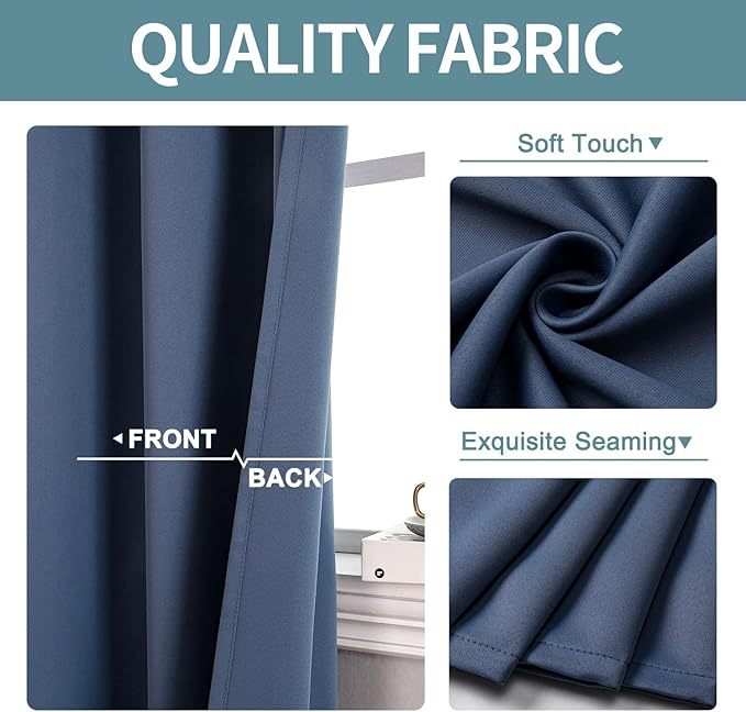 ChrisDowa Small Window Curtains 40 inches Long for Bedroom - Grommet Short Thermal Insulated Room Darkening Curtains for Kitchen (2 Panels, Stone Blue, 29 x 40 Inch)