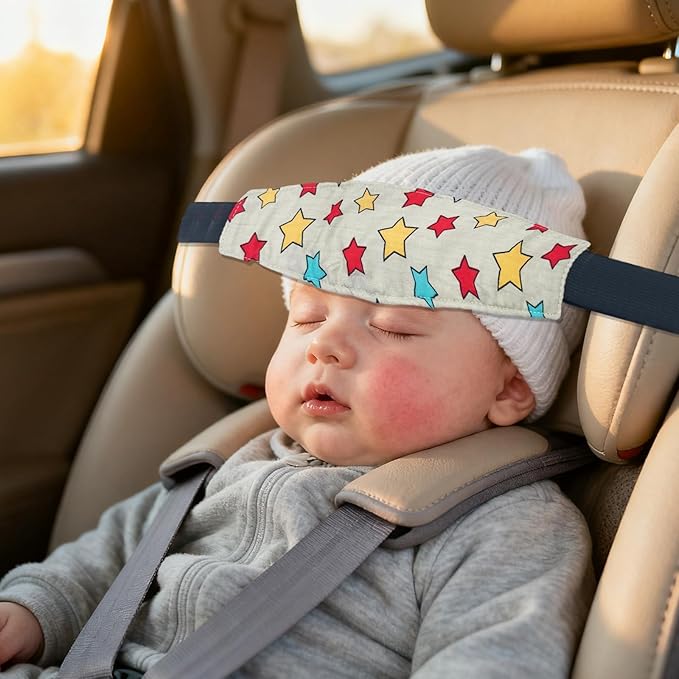 3 PCS Head Support for Stroller and Car Seat Adjustable Headband Strap and Pillow for Comfortable Sleeping Travel and Infants(Printing)
