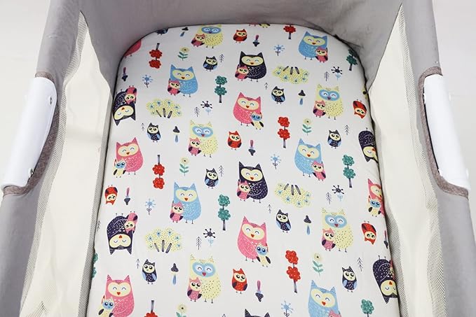 Onacosht Bassinet Sheets Set 3 Pack for Baby Girl, Stretchy Soft Jersey Knitted Fitted Sheet Universal for Oval Rectangle and Hourglass Bassinet Mattress, Flower, Rabbit and Owl Printing