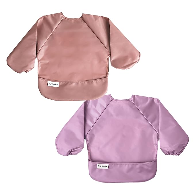 Tiny Twinkle Long Sleeve Bib for Babies & Toddlers | 2-Pack Waterproof Smock Bib for Eating | Machine Washable & Mess-Proof Feeding Essentials | Newborn Shower Gift (Taupe Lilac,6–24M)