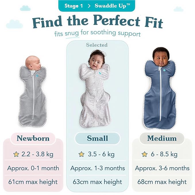 Love to Dream Swaddle Up Original, Arms Up Position, Light and Ultra Breathable Cotton - Wearable Blanket - 1.0 TOG - (20-24°C) Ideal for Moderate Temps (Twinkle Powder Blue, Medium, 6–8.5kg)