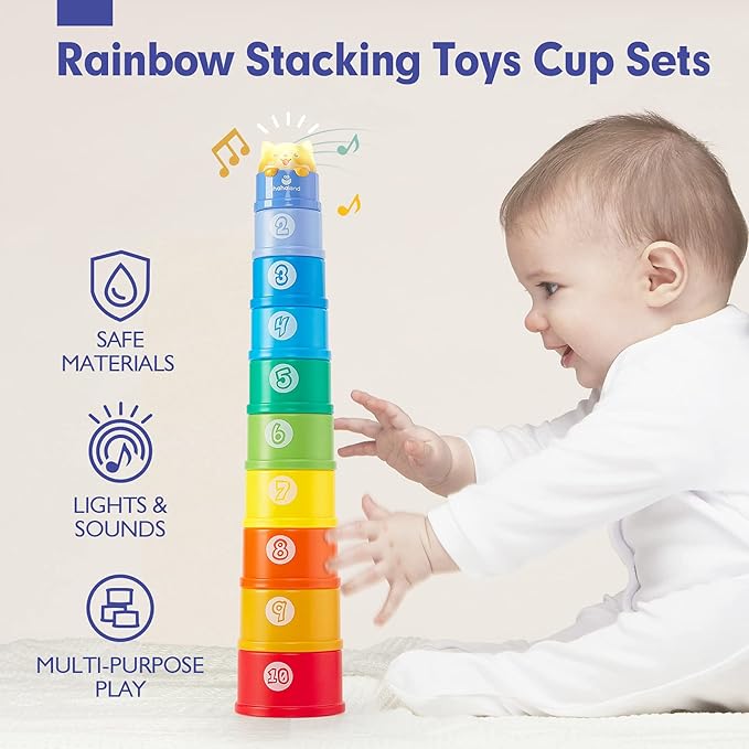hahaland Stacking Toys for Toddlers 1-3 - Stacking Cups - Toddler Toy Age 1-2 Learning Montessori Toys for 1 Year Old Boy Baby Stacking Cups 12-18 Months