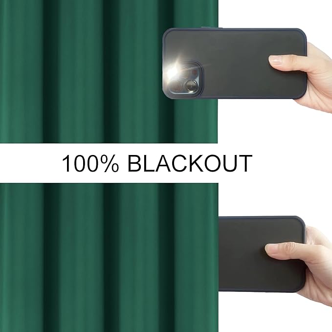 LEMOMO 100% Blackout Curtains 52 x 72 Inch/Green Curtains 2 Panels with Black Lining Room Darkening Thermal Insulated Bedroom Curtains
