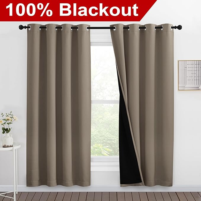 NICETOWN Taupe Full Shade Curtain Panels, Pair of Energy Smart & Noise Blocking Out Blackout Drapes for Dining Room Window, Thermal Insulated Guest Room Lined Window Dressing(Taupe, 55 x 78 inch)