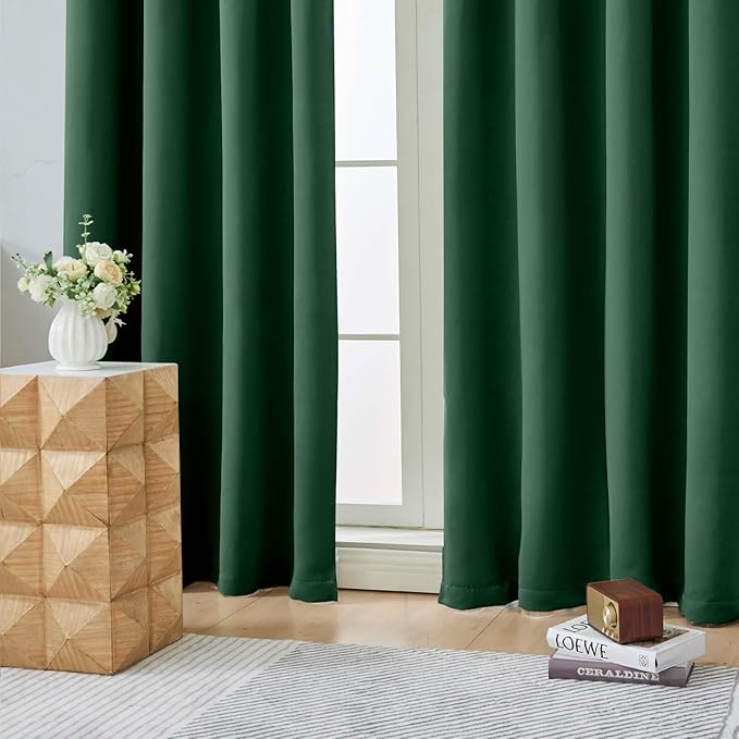 Aiyufeng Ever Green Blackout Curtains for Bedroom 84 Inch Length 2 Panels Set, Solid Thermal Insulated Privacy Living Room Window Treatment Curtains Blackout Drapes, W40 x L84 Inch, Ever Green