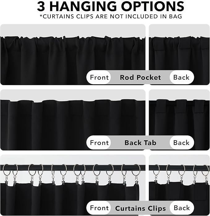 Deconovo Blackout Curtains, Thermal Insulated, W52 x L54 2 Panels, Back Tab, Machine Washable, Room-Darkening Drapes for Bedroom/Living Room Black