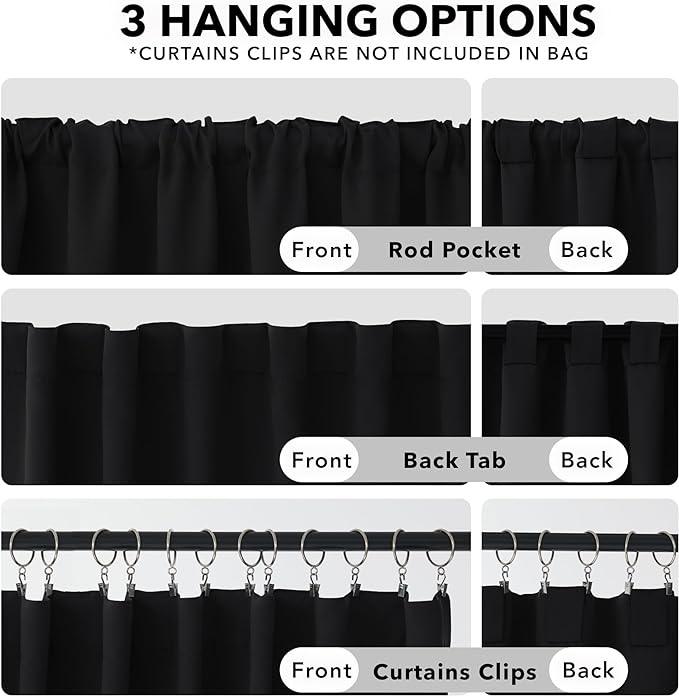Deconovo Short Blackout Curtains for Small Windows Thermal Insulated Rod Pocket and Back Tab Curtains 42Wx45L Inch Black 2 Panels