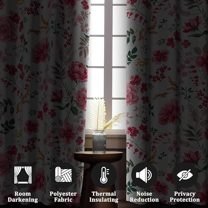 Renaiss Leaf Curtains Green Leaves Print Blackout Window Curtains for Bedroom Botanical Plants Grommet Top Room Darkening Window Drapes for Living Room 53W x 63L Inch Two Panel Set
