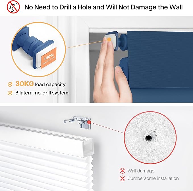 LazBlinds No Drill Blinds for Indoor Windows, Blackout Roller Shades, Cordless Window Blackout Blinds, Thermal Insulated Fabric UV Protection for Home and Office, 31.5" W x 72" H, Navy Blue