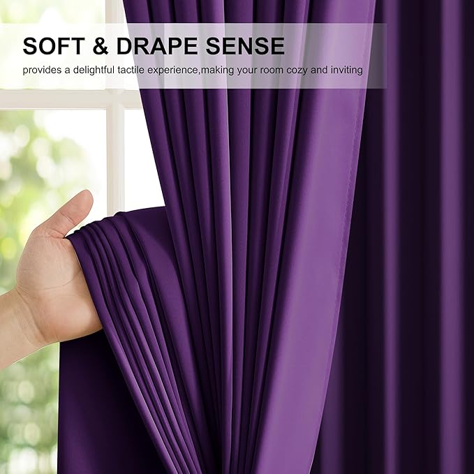 NICETOWN Royal Purple 100% Blackout Curtains for Bedroom, 52x84 Inches Set of 2 for Living Room, Privacy Protection & Noise Reducing Drapes Black Lined Insulated Window Treatment Panels