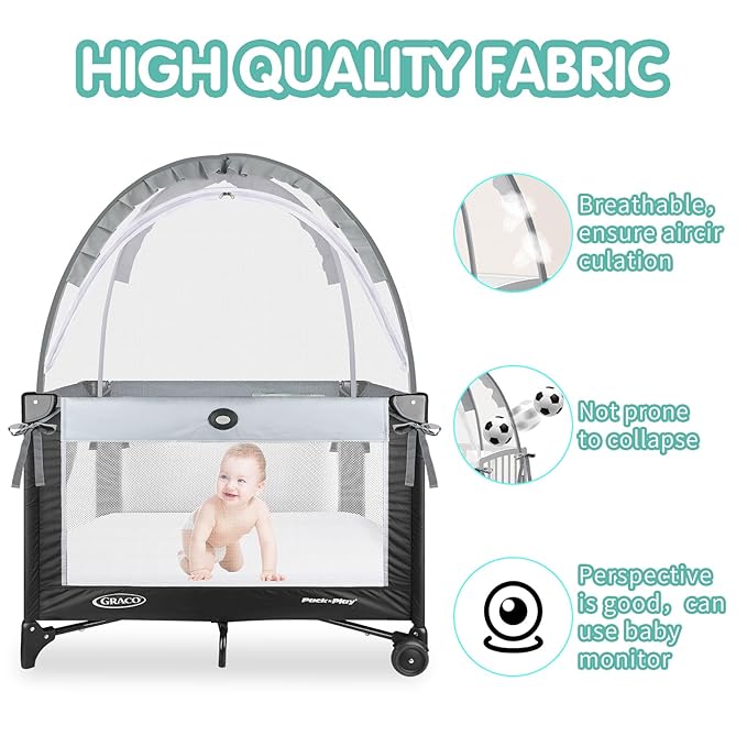 Crib Tent - Crib Net to Keep Baby in, Stop Baby from Climbing Out of Crib, Pop Up Crib Tent with Durable Breathable Net Double Zipper Strong Rods Installation Convenience