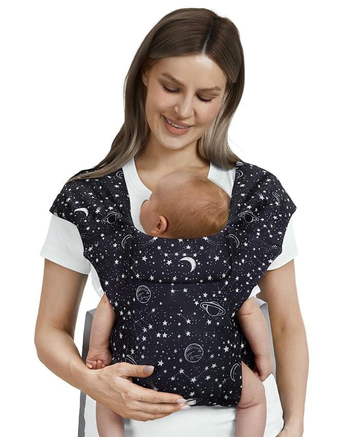 HEYVALUE Baby Carrier Newborn to Toddler(7-35lbs), Ergonomic Cross-Back Wraps with Adjustable Straps, Newborn Carrier with Effortless Put-On, Head Support for Hands-Free Comfort, Black Galaxy
