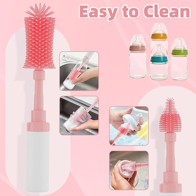 Chuya Baby Bottle Brush Kit -Upgraded Silicone Bottle Cleaning Brush & Nipples Cleaning,Press-Pump Foam Dispenser Brush for Baby Bottles, Nipples, Breast Pump Parts-Rich Foam for Home Travel TSA