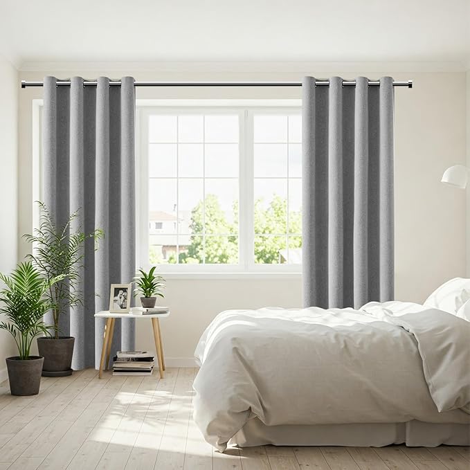 ChrisDowa 100% Blackout Grey Solid Curtains 120 Inches Long 2 Panels for Bedroom Living Room,Farmhouse Room Darkening Thermal Insulated Soundproof Grommet Top Window Treatment Drapes,52x120