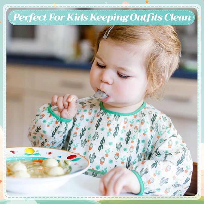 Tarpop Long Sleeve Bibs Infant Smocks Multi Pack Waterproof Soft Sleeved Bibs for Babies Toddler Eating Feeding