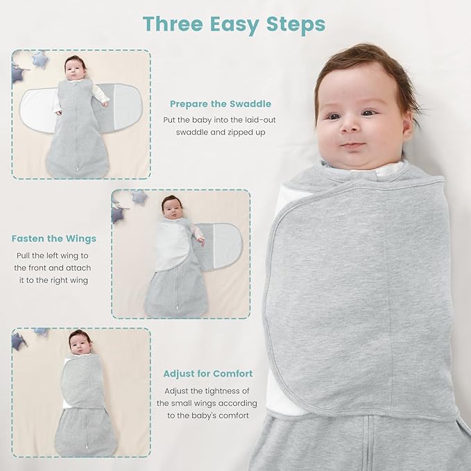 LILBESTIE Baby Swaddle Sleep Sack, 1.0 Tog New-Parent-Friendly Swaddle for Newborns & infant 6-12 Months Baby Wearable Blanket Reduce Startle Reflex, Newborn Boys Girls Registry Essentials