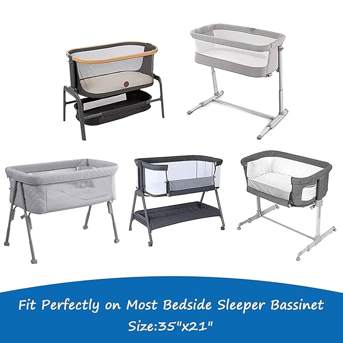 Bassinet Mattress Pad Cover Fit for AirClub/AMKE 3 in 1/HARPPA/TCBunny/MiClassic and Milliard Bedside Sleeper, Waterproof Bassinet Mattress Protector Quilted Bassinet Sheets (21" x 35") 2 Pack