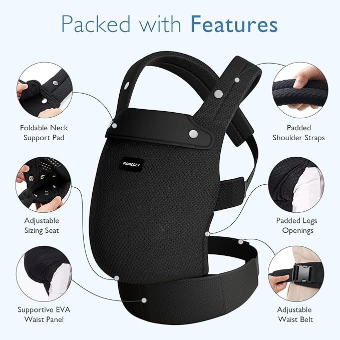Momcozy Breathable Mesh Baby Carrier, Ergonomic and Lightweight Infant Carrier for 7-45lbs with Enhanced Lumbar Support, All Day Comfort for Hands-Free Parenting, Air Mesh-Black
