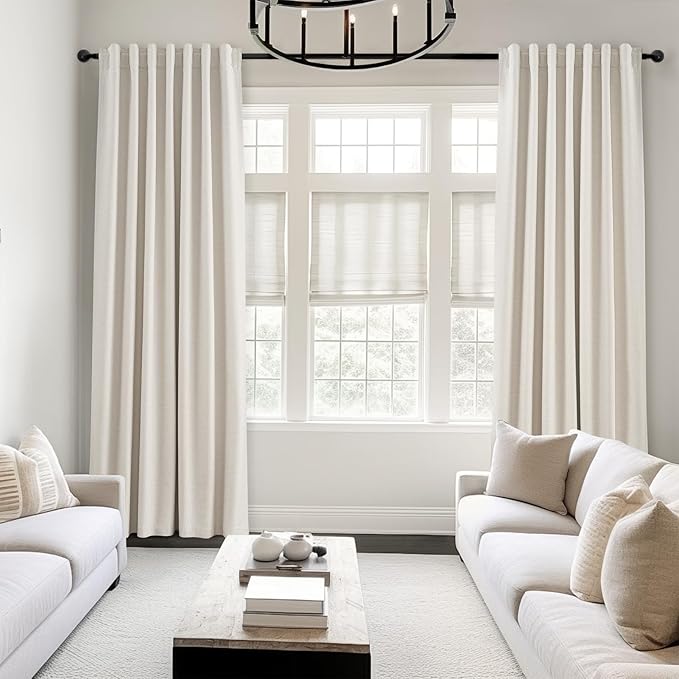 Topfinel Living Room Curtains 102 Inches Long for Large Window Cream Ivory Birch Linen Texture 100% Blackout Curtains for Bedroom Noise Reduction Curtains Farmhouse Style 2 Panels (W40 xL102)