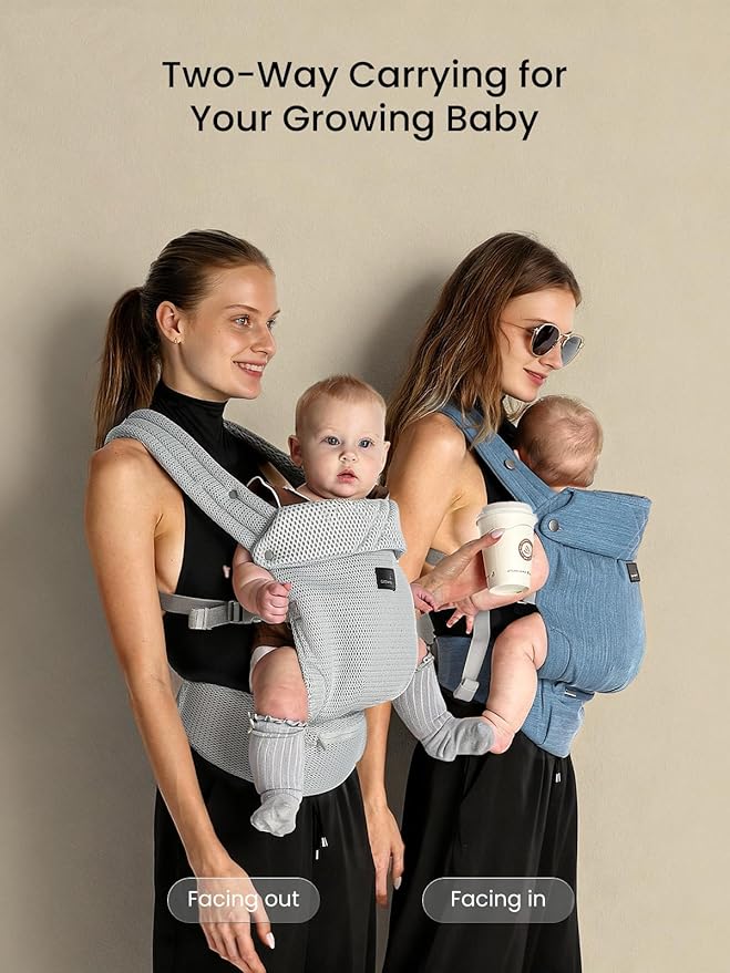 GROWNSY Baby Carrier Newborn to Toddler, Lightweight Ergonomic 7-44 lbs Newborn Carrier with Head Support, Easy to Wear Hands Free Infant Carrier for 0-36 Months, Gray Air Mesh