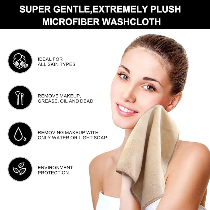 SINLAND Microfiber Facial Cloths Fast Drying Washcloth 12inch x 12inch (6pack, Cream)