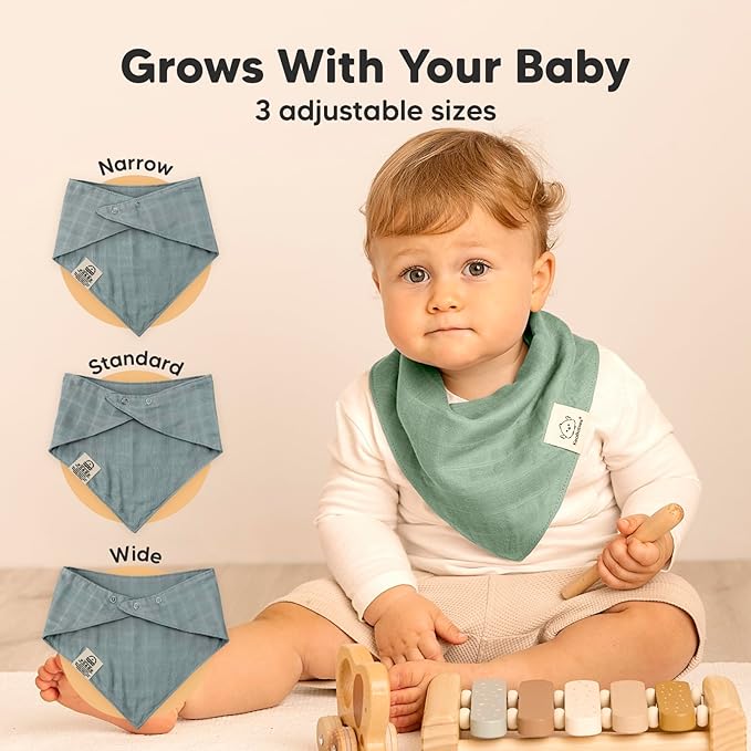 KeaBabies 8-Pack Muslin Baby Bibs for Boys, Girls - Muslin Bandana Drool Bibs for Baby Girl & Boy, Drooling Newborn, Teething Toddler, Infant 0-36 months, 100% Cotton Extra Absorbent & Soft (Mirage)