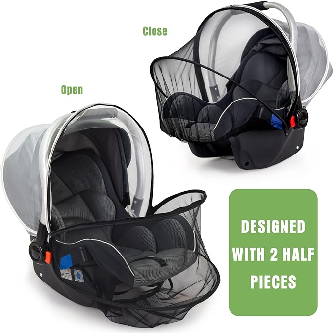 Car Seat Mosquito Net Cover, Mosquito Net for Stroller, Sun Shade for Strollers Easy to Open and ClosDouble Zipper Design, Easy Use for Strollers, Car seat,Bassinet,Cradle (Black/White)