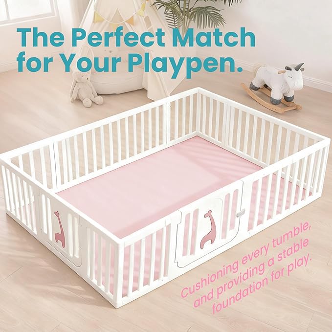 Baby Play Mat for Floor,Extra Large 59"×71" Playpen Mat for Tummy Time,Thicker Padded Elasti Foam Activity Mats for Toddler,Infant,Kids,Water Repellent Ultra Soft Velvet,Non-Slip Backing Safe for Crawling,Nursery & Playroom（Pink）