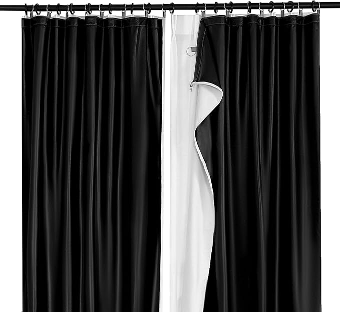 YC WINRRARII 100% Blackout Curtain Liners Additional Parts for Blackout with 18 Rings White/Black 2 Panels Set Easy Install for Bedroom Livingroom Total Thermal Curtains for Insulated 40" W x 80" L