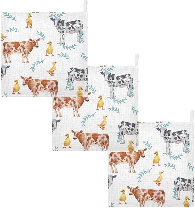vvfelixl Farm Animals Cows Duckling Baby Burp Cloths Baby Muslin Washcloths for Boys Girls Cotton Baby Face Towel for Newborn Infants Soft and Absorbent 11.8 X 11.8 in, 5 Pack