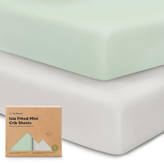 Pack and Play Sheets Fitted - 2-Pack Mini Crib Sheets for Pack N Play Mattress 38x26, Soft & Cozy, Neutral Toddler Playard Bedding, Snug Fitted Mini Baby Crib Mattress Cover Boy, Girl (Sage)