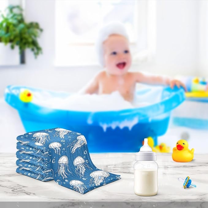 vvfelixl Baby Muslin Washcloths Jellyfish Bubbles Baby Burp Cloths Cotton Babys Face Towel for Newborn Infants Boys Girls Soft and Absorbent 11.8 X 11.8 in, 3 Pack