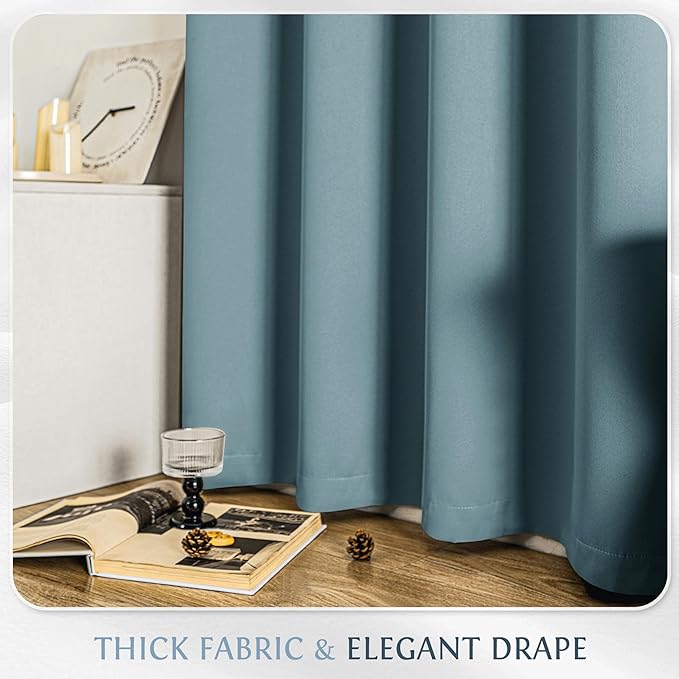 Beauoop Dusty Blue 100% Blackout Curtains 63 Inch Long 2 Panels for Bedroom Living Room Solid Room Darkening Thermal Insulated Soundproof Energy Saving Grommet Top Window Treatment Drapes,52x63 2 Set