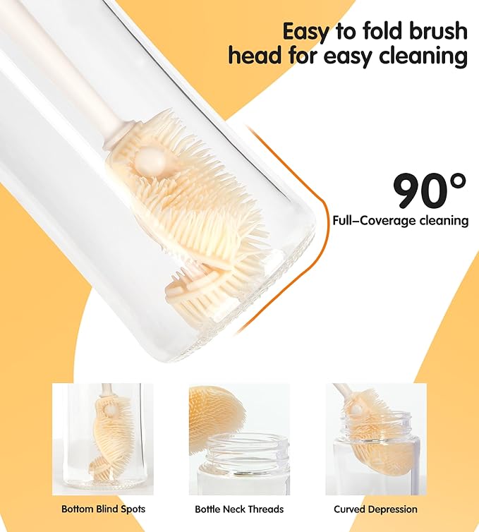 FURNIPLAS Long Handle Bottle Cleaning Brush Set, 4-in-1 Silicone Baby Bottle Cleaner Brush Kit, Multifunctional Water Bottles Washer for Travel, Baby Bottles, Breast Pump, Spout, Nipple & Straw
