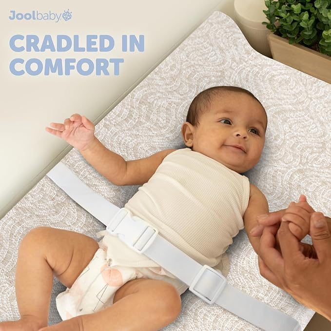 Jool Baby Serenity Soft Changing Pad + Washable Cover, Non-Slip - Fits Standard Changing Tables & Dressers (Wave Pattern, Oatmilk)
