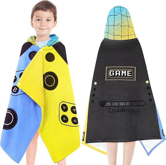 Hooded Towels for Kids- Ultra Soft 100% Cotton Video Game Gamepad Toddler Hood Bath Towels/Pool Terry Towel Beach Poncho Wrap Absorbent Cute Bath & Swim Wrap for Boys & Girls 3-10 Years