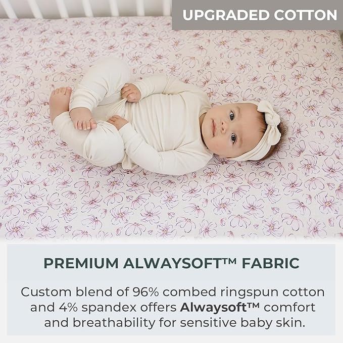 Pobibaby – 2 Pack Crib Sheets Girl, Premium Fitted Baby Crib Sheets for Standard Mattress – Ultra-Soft Jersey Knit, Safe and Snug, Stylish Floral Design (Blossom)