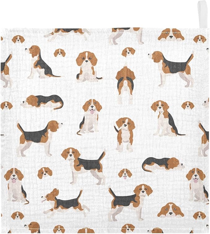vvfelixl Baby Cotton Washcloths Beagle Dog Infants Bath Towel for Unisex Puppy Face Towels for Newborn, Natural Baby Wipes Delicate Skin, 11.8 X 11.8 inch, one sizex3