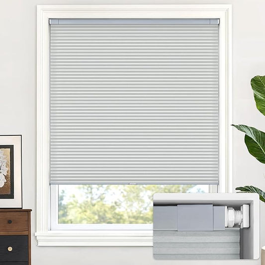 LazBlinds Cordless Cellular Shades, No Tools No Drill Light Filtering Honeycomb Shades Pleated Blinds for Windows, 40'' W x 64'' H, Dark Grey