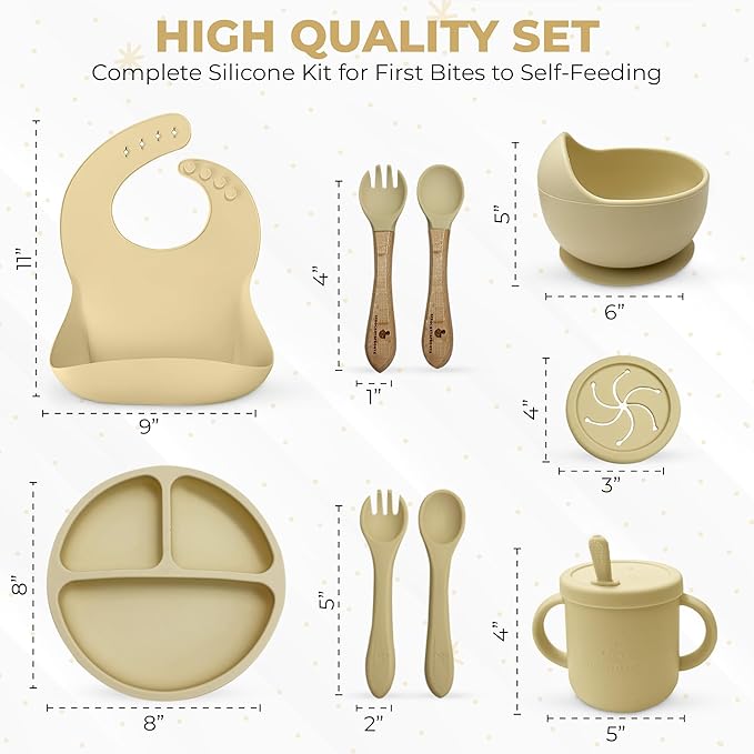 SprocketSprouts 12-Piece Silicone Baby Feeding Set – Suction Bowl, Divided Plate, Bib, Utensils & More – BPA-Free Toddler Mealtime Essentials for Self-Feeding & Baby-Led Weaning