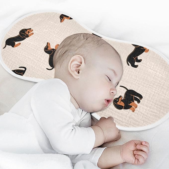 WELLDAY Muslin Baby Burp Cloths Set of 1, Soft Absorbent Cute Dogs Dachshunds Muslin Washcloths, Bibs, Face Towel for Newborn Boys Girls, 22 x 11 Inch