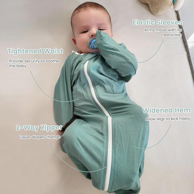ZIGJOY Shark-Fin Transitional Swaddle for Newborn - 0.5 Tog Rayon Made from Bamboo Transition Swaddle Sleep Sack 6-12 Months Baby Arms Up Swaddle Blanket with 2-Way Zipper, Mint Green