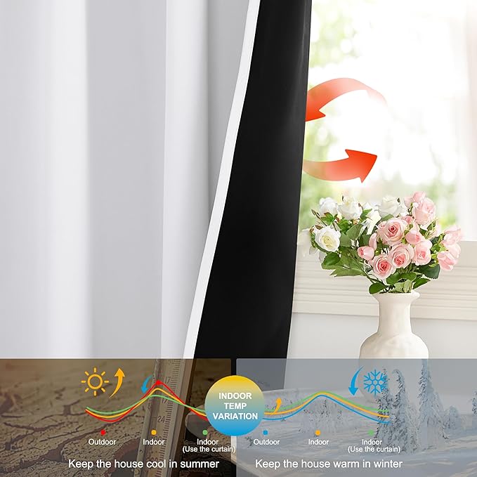 NICETOWN 100% Blackout Window Curtain Panels, Cold and Full Light Blocking Drapes with Black Liner for Nursery, 84 Inches Drop Thermal Insulated Draperies (Pure White, 2 Pieces, 52 inches Wide)