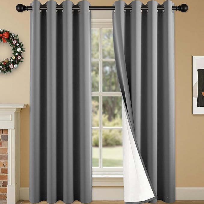 100% Blackout Curtains 108 Inch Length for Bedroom Living Room, Grommet Thermal Insulated Room Darkening Drapes, Light Blocking Window Treatment Decor, 2 Panels, 54x108, Charcoal Grey