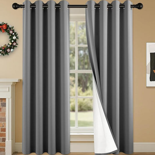 100% Blackout Curtains 108 Inch Length for Bedroom Living Room, Grommet Thermal Insulated Room Darkening Drapes, Light Blocking Window Treatment Decor, 2 Panels, 54x108, Charcoal Grey