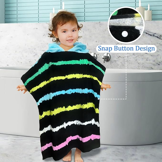 VOOVA & MOVAS Hooded Bath Towels for Toddler (2-6Years), Absorbent Soft Cotton Hooded Poncho Towel for Kids,Perfect for Child Swim | Camping | Surf | Shower | Birthday Gifts,Black Stripe