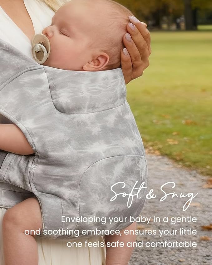 HEYVALUE Baby Carrier Newborn to Toddler(7-35lbs), Ergonomic Cross-Back Wraps with Adjustable Straps, Newborn Carrier with Effortless Put-On, Head Support for Hands-Free Comfort, TieDyeGray