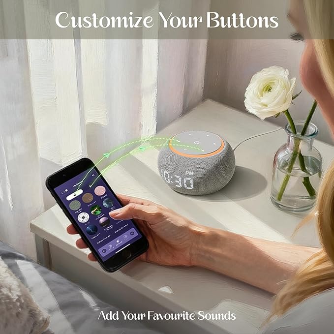 Sound Machine for Adults White Noise Machine for Sleep with Night Light, 507 Non Looping Soothing Sounds, Dual-Stage Alarm&Snooze, Smart App Control Custom Buttons, Dimmable Clock Timer for Baby Kids
