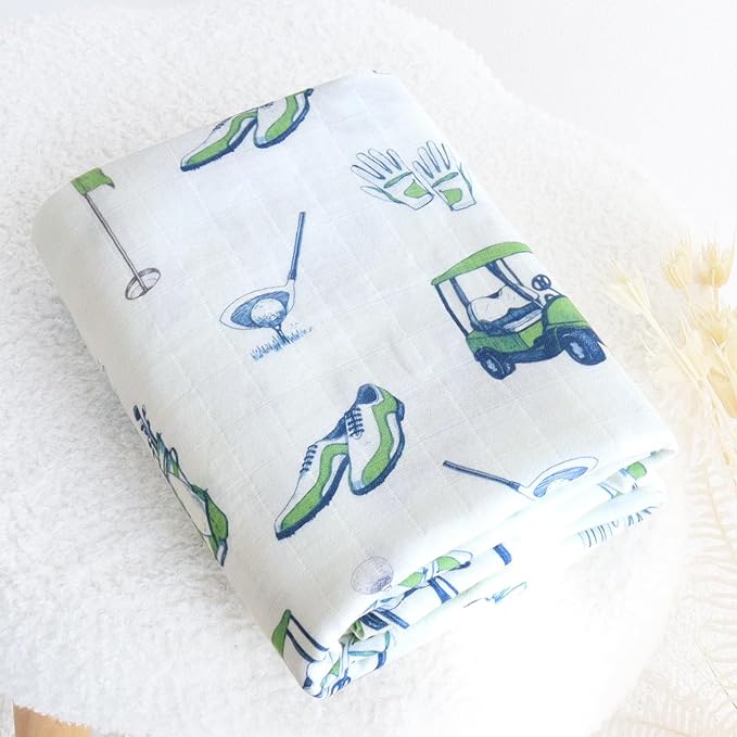 LifeTree Baby Swaddle Blankets, Boys Girls Muslin Swaddling Wrap Receiving Blanket for Newborn, 70% Viscose from Bamboo and 30% Cotton, Large 47" x 47", Golf Pattern Blanket